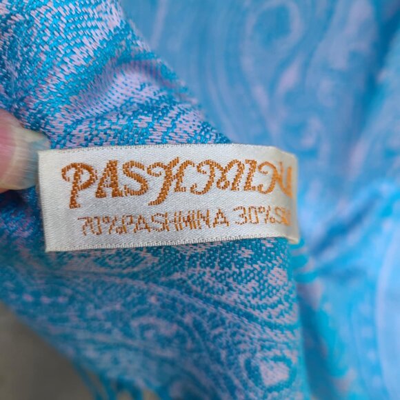 Blue and Silver Paisley Pashmina Silk Wrap - Picture 6 of 12